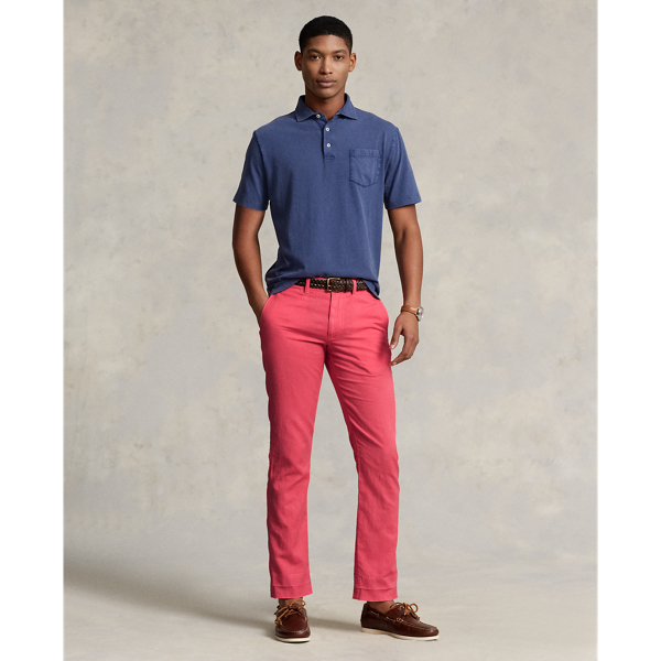Ralph Lauren Straight Fit Linen-cotton Pant In Pale Red