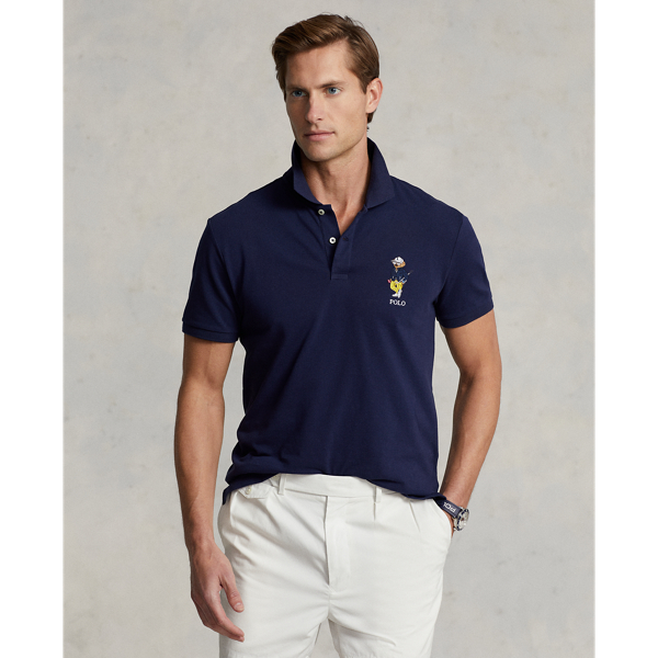 Shop Polo Ralph Lauren Custom Slim Performance Bear Polo Shirt In Blue