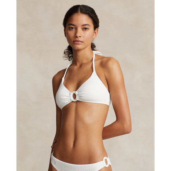 Ralph Lauren Cable-motif O-ring Halter Bikini Top In Warm White