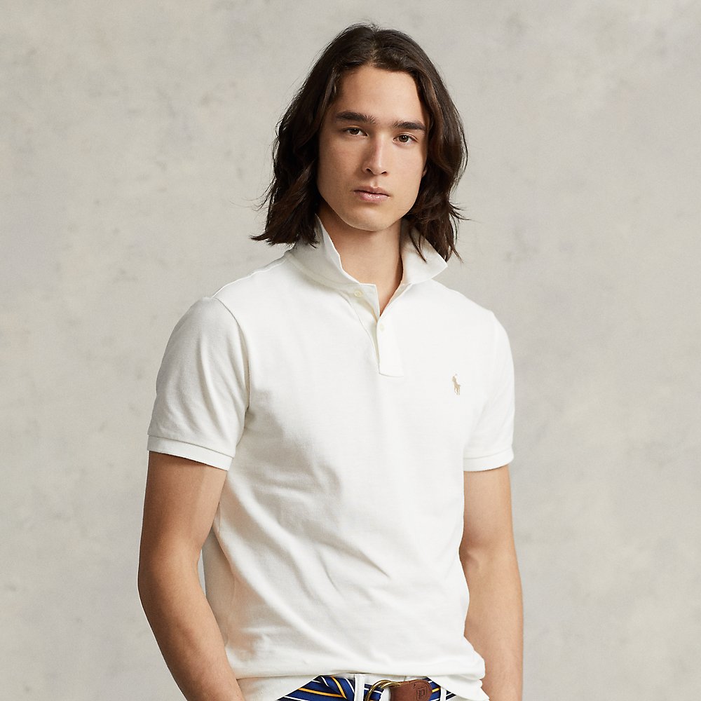 Ralph Lauren Custom Slim Fit Mesh Polo Shirt In Deckwash White