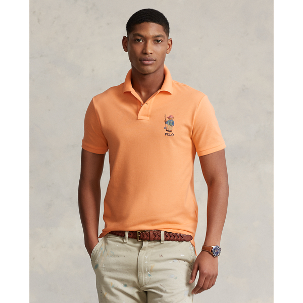 Ralph Lauren Classic Fit Polo Bear Mesh Polo Shirt In Fair Orange Fishing  Bear