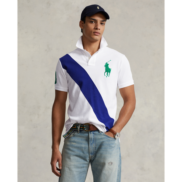 Polo Ralph Lauren Classic Fit Big Pony Mesh Polo Shirt In White/fall Royal