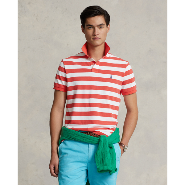 Ralph Lauren Classic Fit Striped Mesh Polo Shirt In Red Reef/white ...