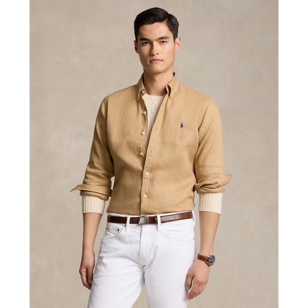 Polo Ralph Lauren Slim Fit Linen Shirt In Vintage Khaki