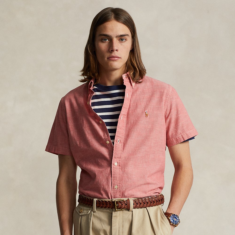 Ralph Lauren Classic Fit Chambray Shirt In Nautical Red/white