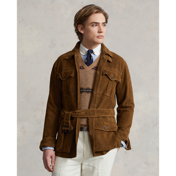 Polo Ralph Lauren Suede Belted Utility Jacket In Smith Brown
