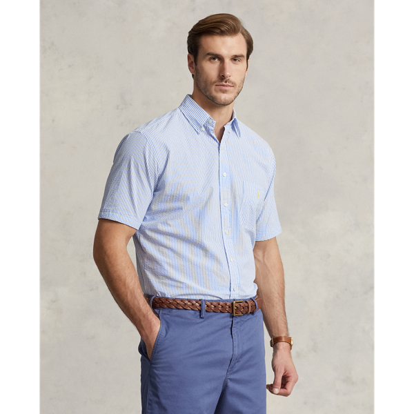 Shop Polo Ralph Lauren Striped Seersucker Shirt In Blue/white