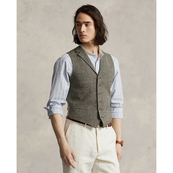 Shop Polo Ralph Lauren Wool Herringbone Tweed Waistcoat In Multi
