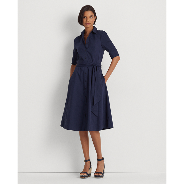 Lauren Petite Cotton-blend Shirtdress In French Navy
