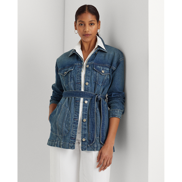 Lauren Petite Belted Denim Field Jacket In Rangeland Wash | ModeSens