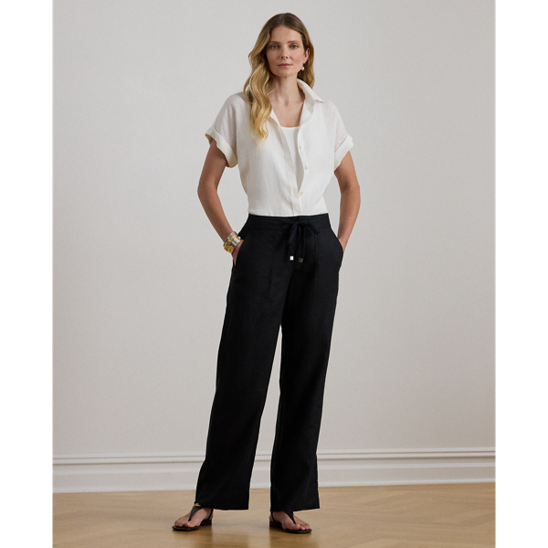 Lauren Petite Linen Wide-leg Pant In Polo Black