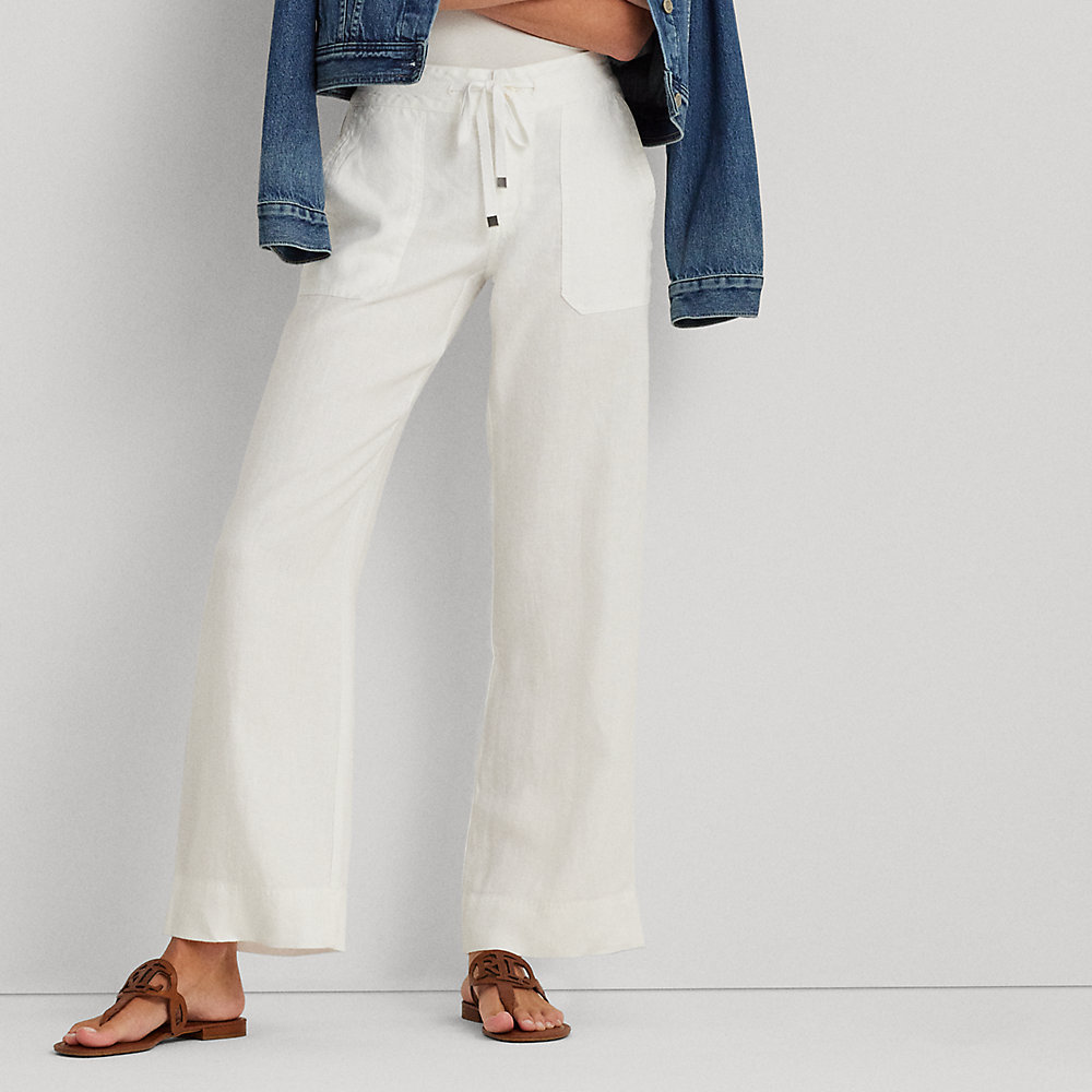 Shop Lauren Petite Linen Wide-leg Pant In White