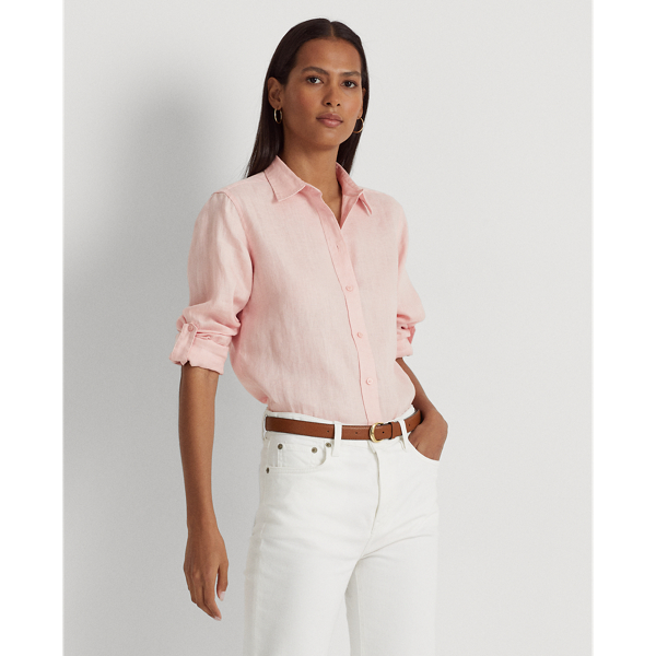 Lauren Petite Linen Shirt In Pale Pink