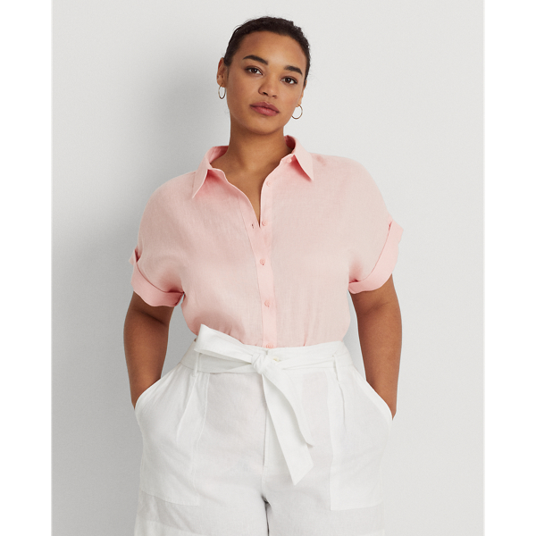 Lauren Woman Linen Dolman-sleeve Shirt In Pale Pink