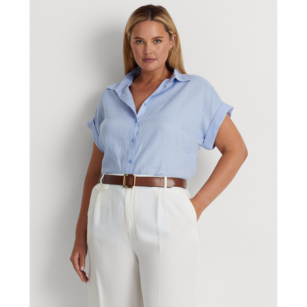 Lauren Woman Linen Dolman-sleeve Shirt In Pebble Blue