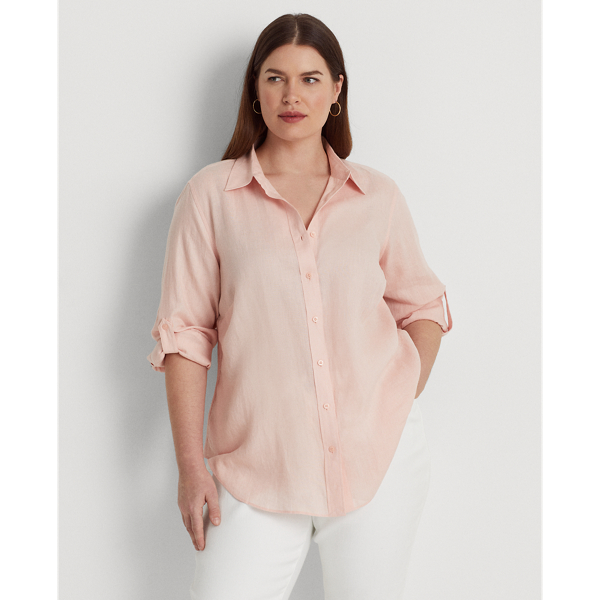 Lauren Woman Linen Shirt In Pale Pink