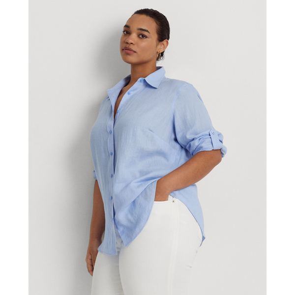 Lauren Woman Linen Shirt In Pebble Blue