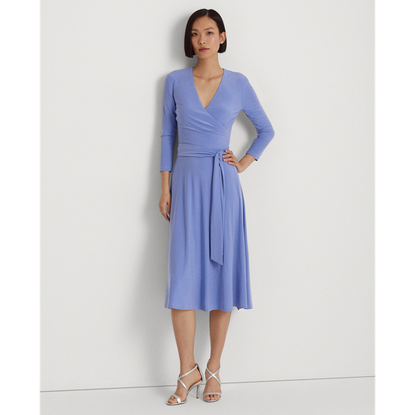 Lauren Ralph Lauren Surplice Jersey Dress In Blue Mist