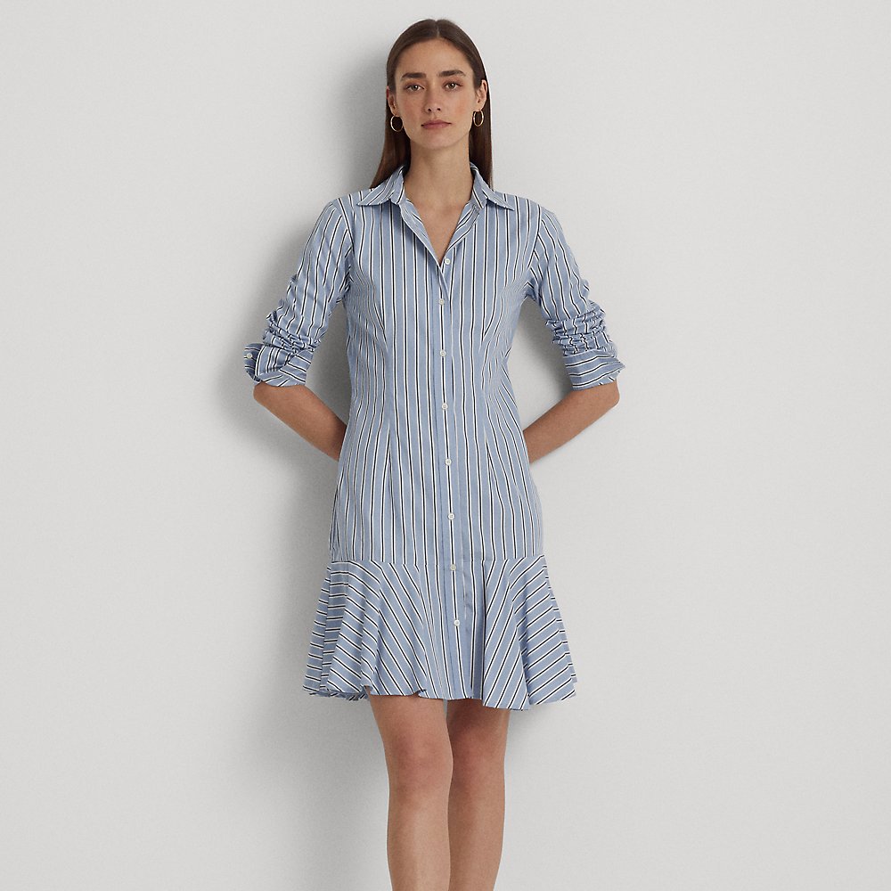 Lauren Ralph Lauren Striped Cotton Broadcloth Shirtdress In Blue/white Multi