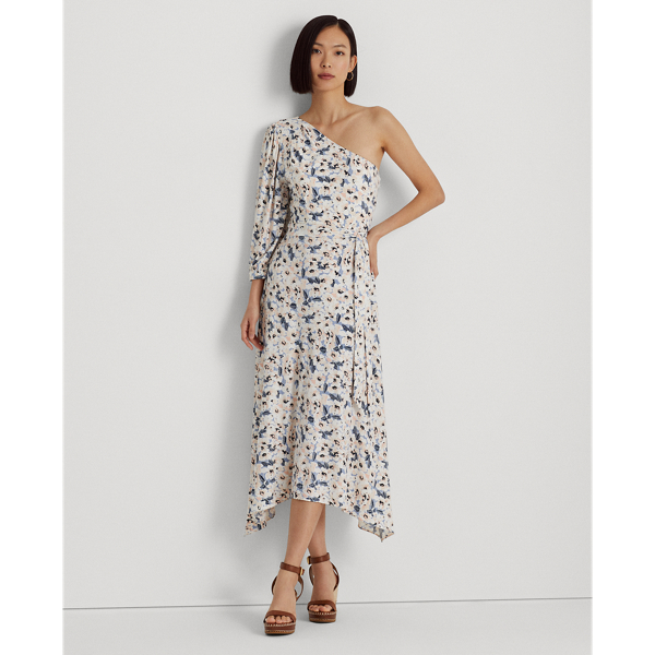 RALPH LAUREN FLORAL STRETCH JERSEY ONE-SHOULDER DRESS