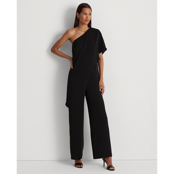 Ralph Lauren Cape Georgette One-shoulder Jumpsuit In Black