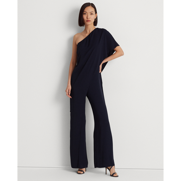 Lauren Ralph Lauren Cape Georgette One-shoulder Jumpsuit In Lighthouse Navy