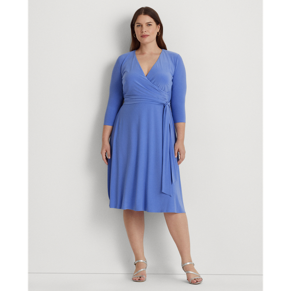 Lauren Woman Surplice Jersey Dress In Blue Mist