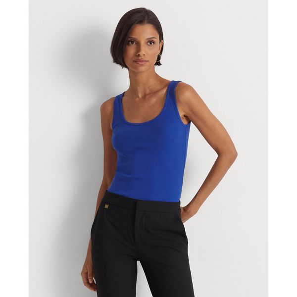 Ralph Lauren Cotton-blend Tank Top In Blue Saturn