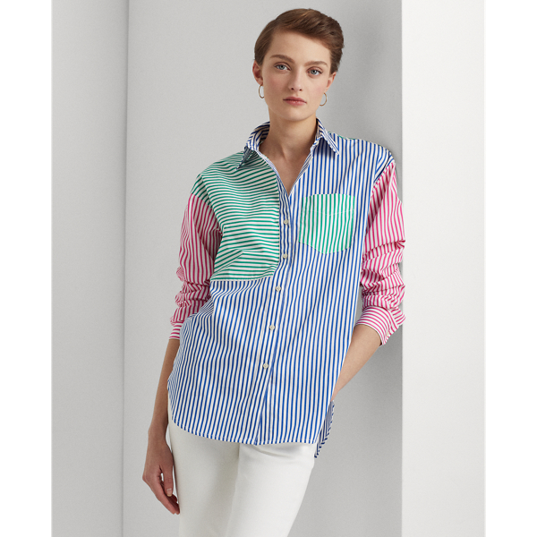(取寄) ローレン ラルフローレン レディース ストライプド コットン ブロード シャツ Lauren Ralph Lauren women Striped Cotton Broadcloth Shirt Blue/White 2 Women's Lauren Ralph Lauren Striped Cotton Broadcloth Shirt
