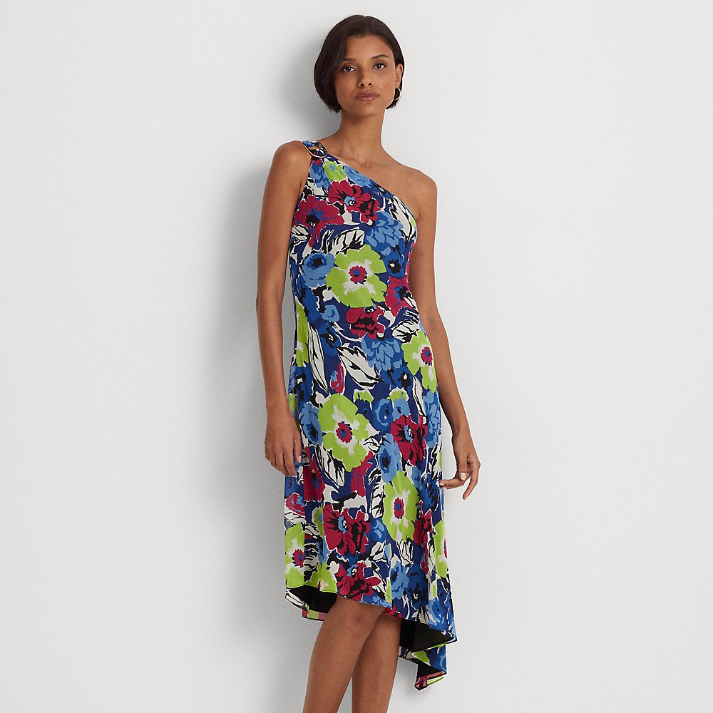 Lauren Ralph Lauren Floral Georgette One-shoulder Dress In Blue/green Multi  | ModeSens