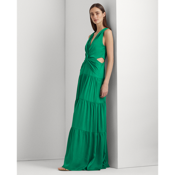 Lauren Ralph Lauren Satin Tiered Gown In Palm Leaf | ModeSens