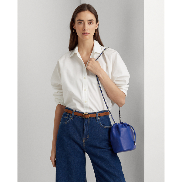 Lauren Ralph Lauren Nappa Leather Medium Emmy Bucket Bag In Blue Saturn