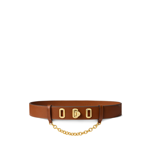 Ralph Lauren Women's Leather Flip Lock Belt In Lauren Tan/gold