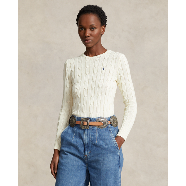 Ralph Lauren Cable-knit Cotton Crewneck Sweater In Cream