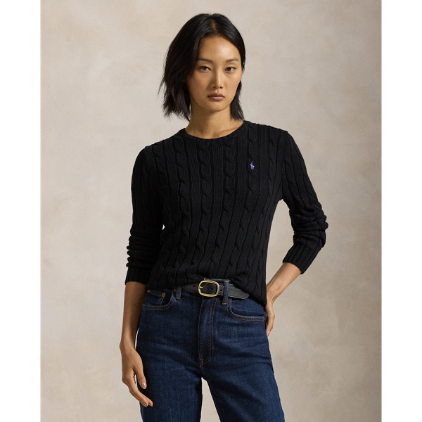 Ralph Lauren Cable-knit Cotton Crewneck Sweater In Polo Black