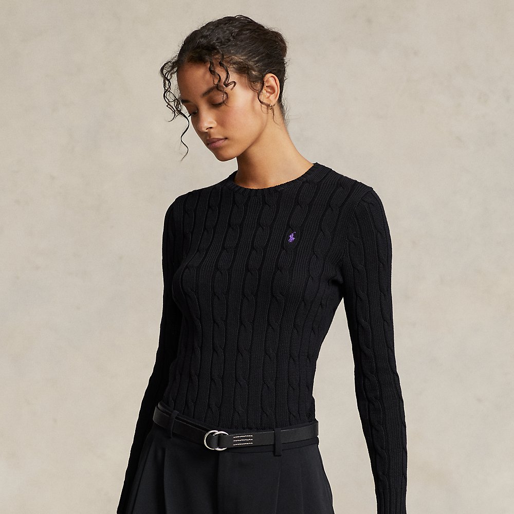 Ralph Lauren Cable-knit Cotton Crewneck Sweater In Polo Black