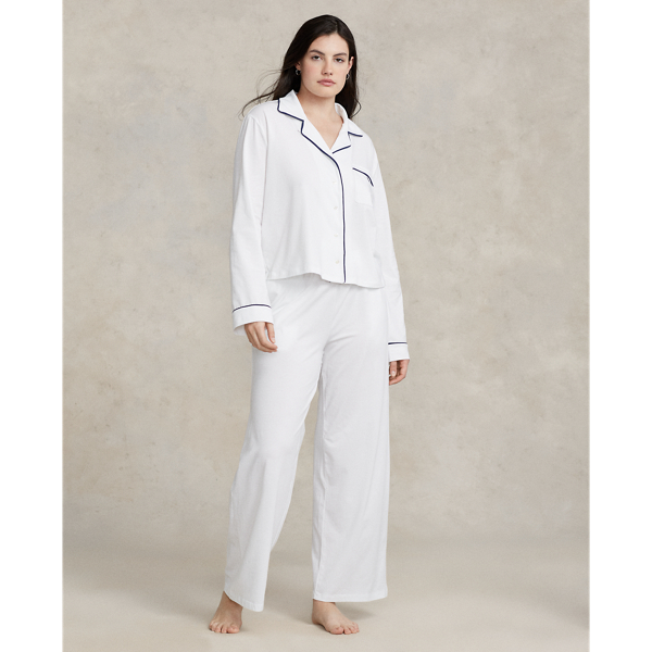 Ralph Lauren Long-sleeve Jersey Pajama Set In White Cloud