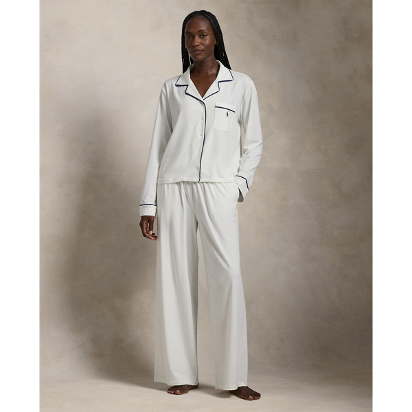 Polo Ralph Lauren Long-sleeve Jersey Pajama Set In White Cloud