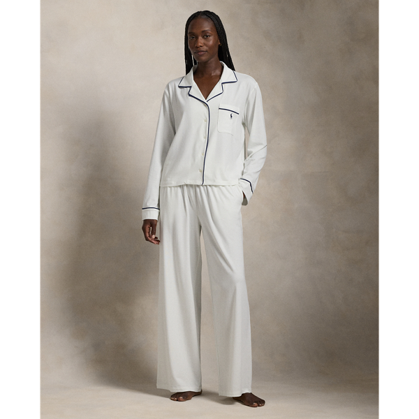 Ralph Lauren Long-sleeve Jersey Pajama Set In White Cloud