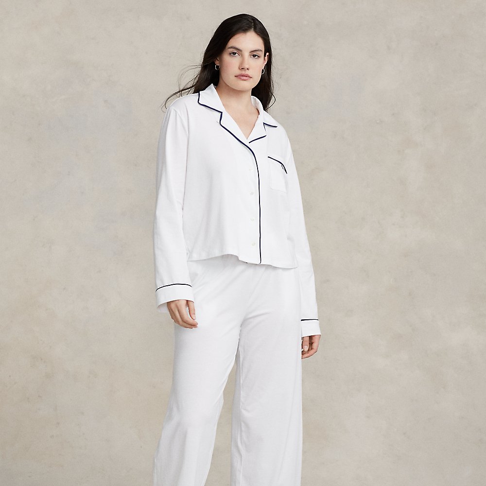 Ralph Lauren Long-sleeve Jersey Pajama Set In White Cloud