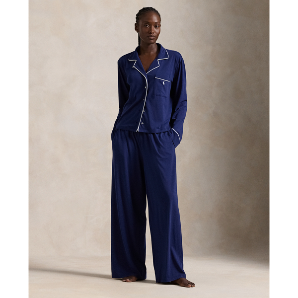 Ralph Lauren Long-sleeve Jersey Pajama Set In Navy