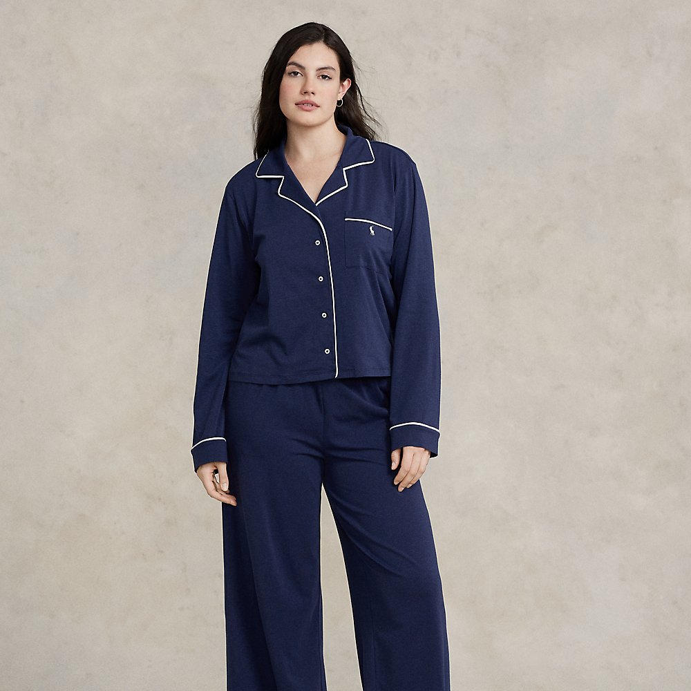 Ralph Lauren Long-sleeve Jersey Pajama Set In Navy