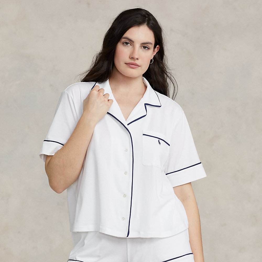 Ralph Lauren Short-sleeve Jersey Pajama Set In White Cloud