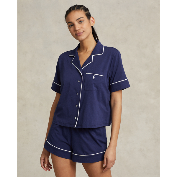 Ralph Lauren Short-sleeve Jersey Pajama Set In Navy