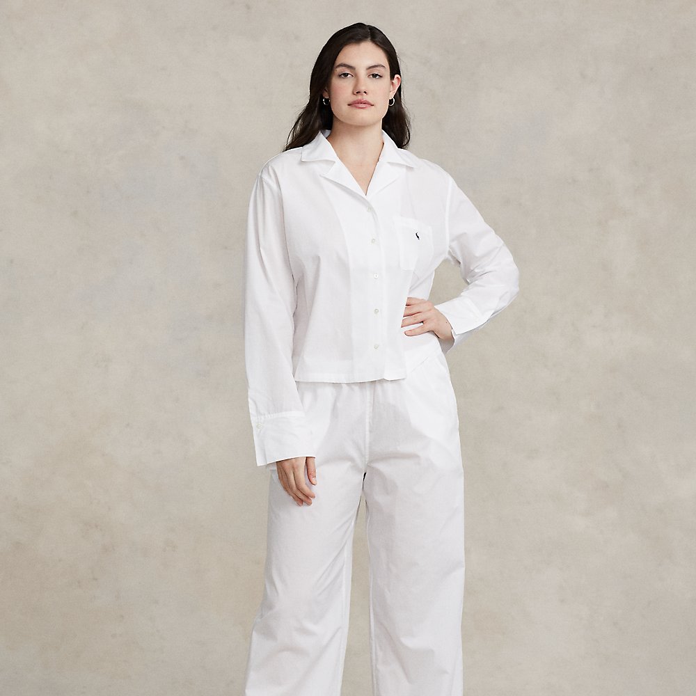 Ralph Lauren Long-sleeve Poplin Pajama Set In White Cloud