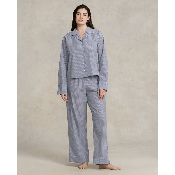 Ralph Lauren Long-sleeve Poplin Pajama Set In Navy Stripe