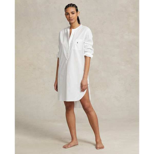 Ralph Lauren Poplin Sleepshirt In White Cloud