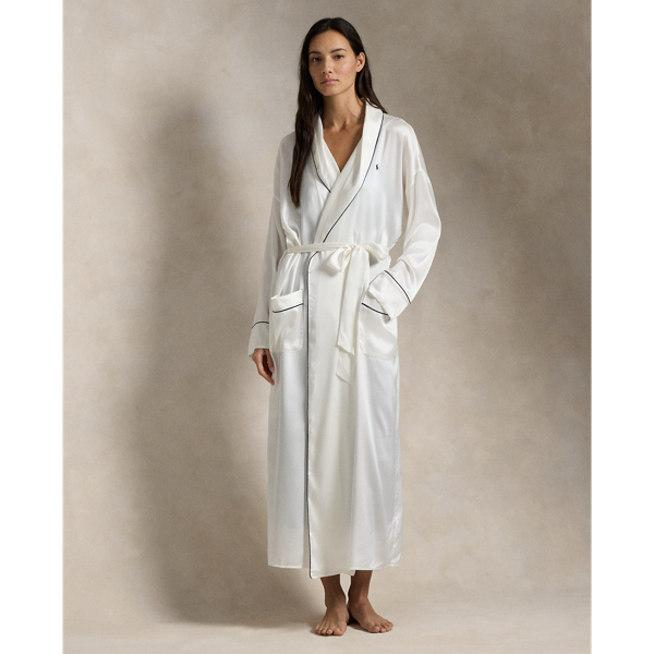 Ralph Lauren Stretch Silk Bath Robe In Ecru