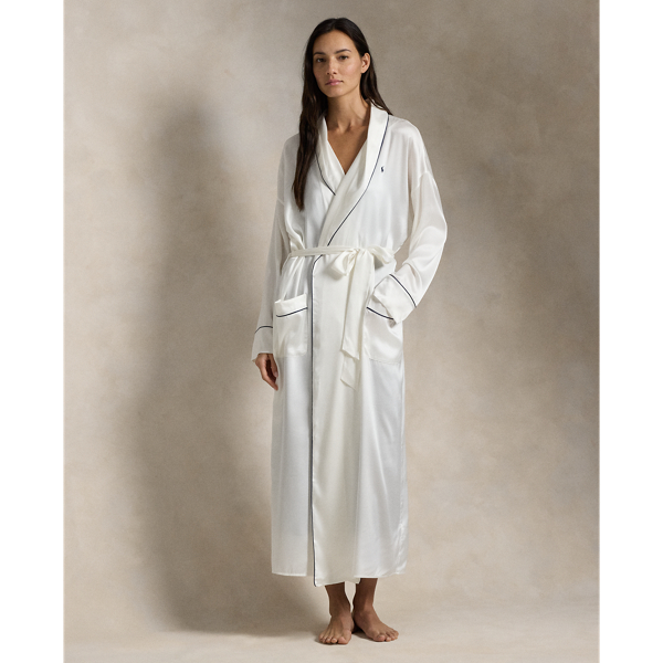 Polo Ralph Lauren Stretch Silk Bath Robe In Ecru