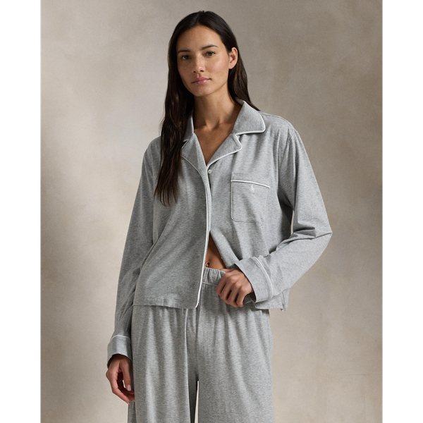 Ralph Lauren Jersey Long-sleeve Pajama Set In Heather Grey